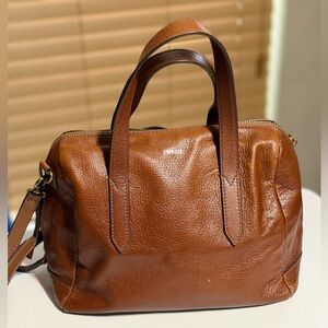 Fossil Brown Leather Satchel Crossbody Top Handle Bag